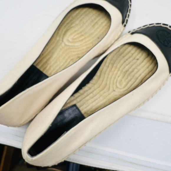Tory Burch Cap Toe Espadrille Wedge Shoe Slip On Casual Tan Black - 8.5 - Picture 3 of 9